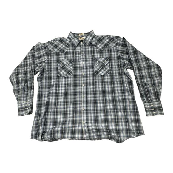 Ely Cattleman Shirt Men's 2XL Tall Western Pearl Snap Blue Black Plaid LS - Picture 1 of 6